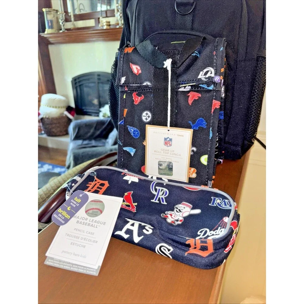 Pottery Barn School LARGE BACKPACK LUNCH WATER Baseball Travel Sport BAG NFL boy